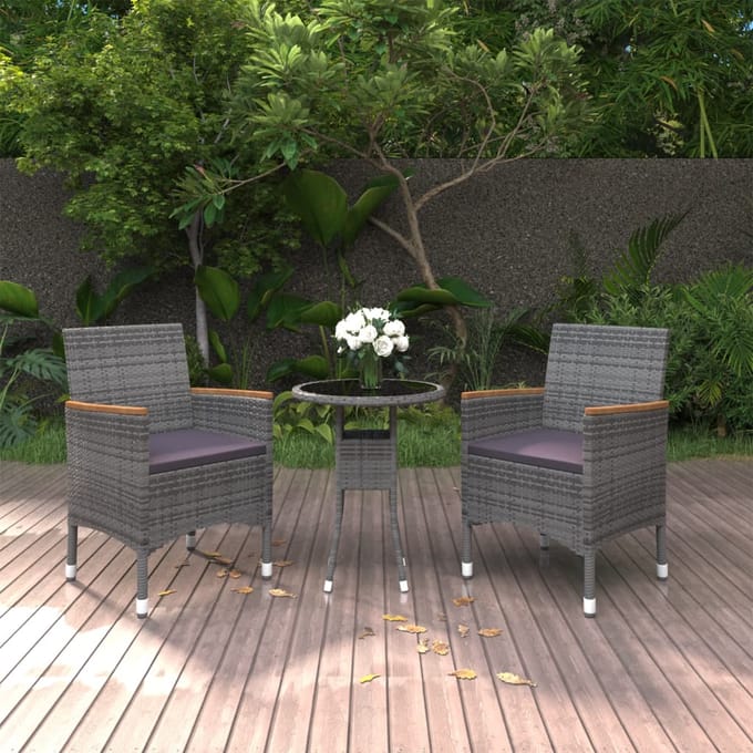 vidaXL - 3-delige - Tuinset - poly - rattan - grijs