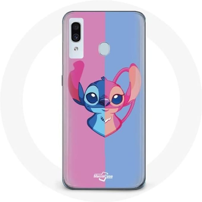 Coque - Samsung - Galaxy A20 - Souple - Protection - Stitch et Angel Bleu Rose rose
