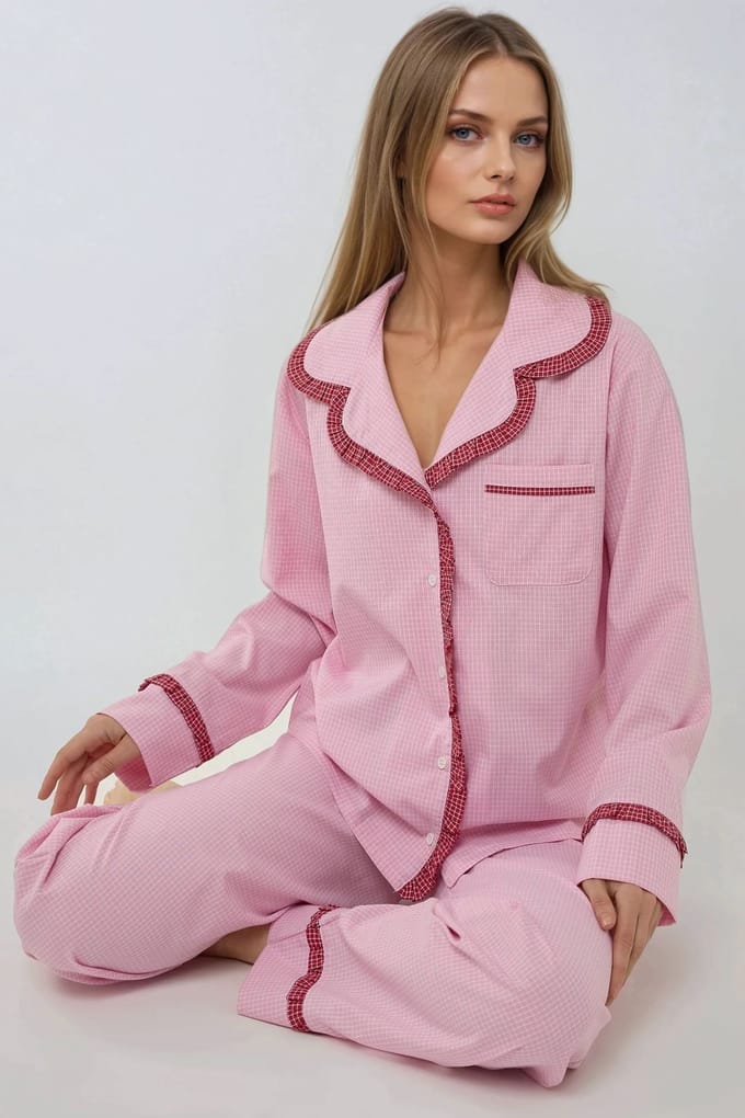 Overhemdkraag Katoenen Geruite Pyjama Set
