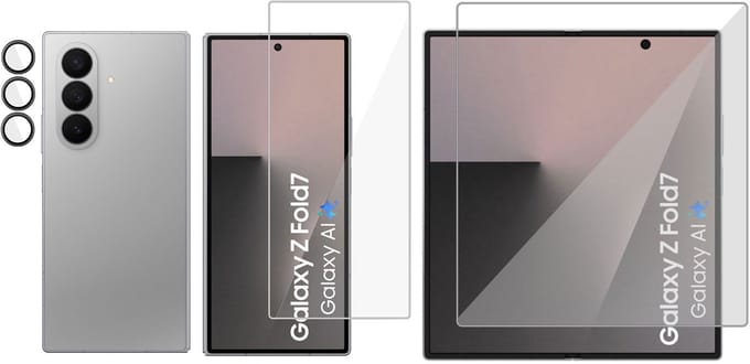 TechNow Folie Screenprotector + Camera Screen geschikt voor Samsung Galaxy Z Fold 7 Screenprotector - Gehard Glas - Rounded - Proteqt+