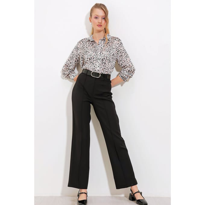 Hoge Taille Rechte Pijpen Crêpe Broek