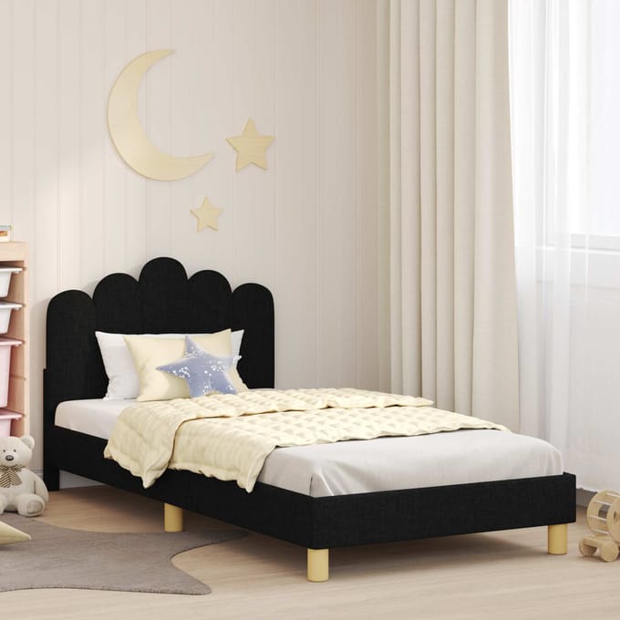 vidaXL - Kinderen - bedframe - met - hoofdboard - Zwart - 90 - x - 200 - cm - Stof