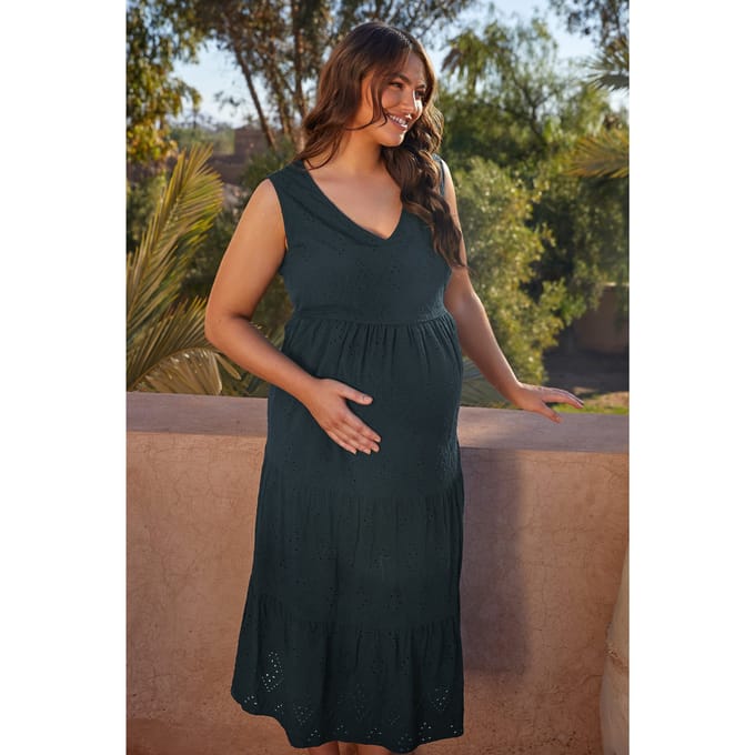 Bump It Up Maternity Gelaagde Midijurk Van Broderie In Donkerblauw Size 48