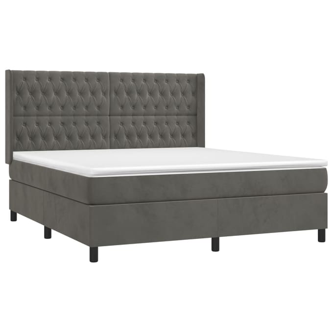 vidaXL - Boxspring - met - matras - fluweel - donkergrijs - 180x200 - cm