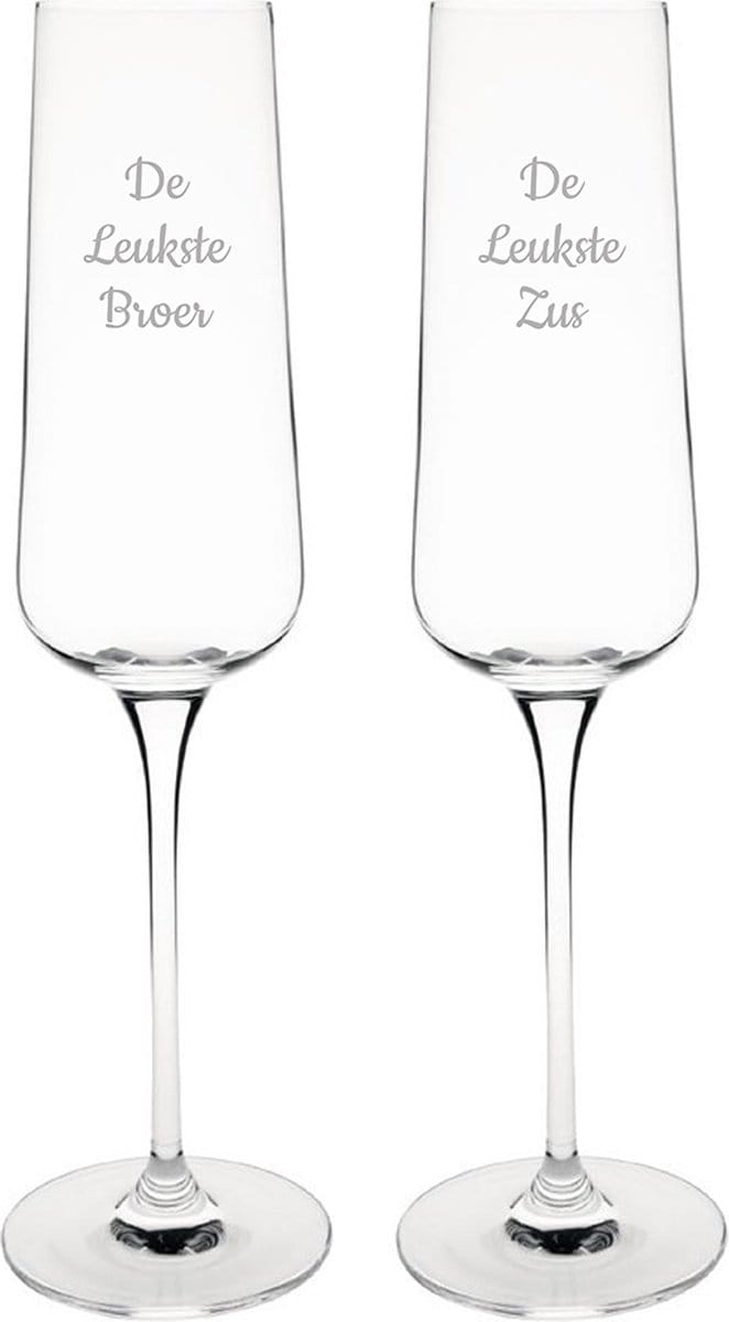 Gegraveerde Champagneglas 27cl De Leukste Broer-De Leukste Zus