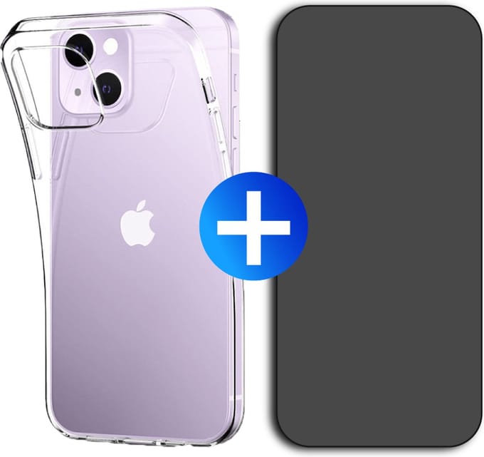 Hoesje geschikt voor iPhone 15 + Privacy Screenprotector - Transparant - Hoes - Cover - Case - Screenprotector kit