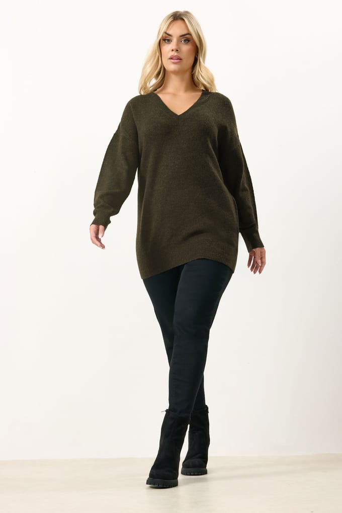 Yours Chocoladebruine Zachte Trui Met Vhals Size 50-52