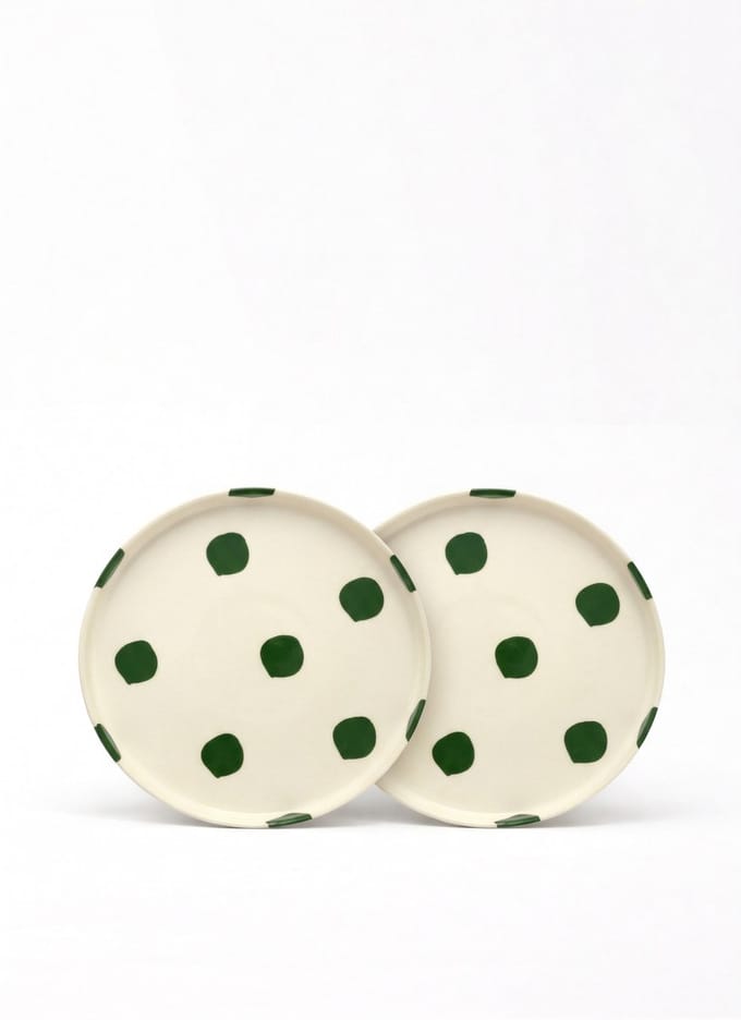 vtwonen - Borden - Lunchbord - Stippen - Groen - Set van 2 - Keramiek - 20cm