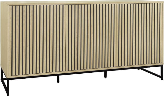 sweeek - Dressoir met 3 deuren gegroefd houteffect en metaal 160cm - lisbonne