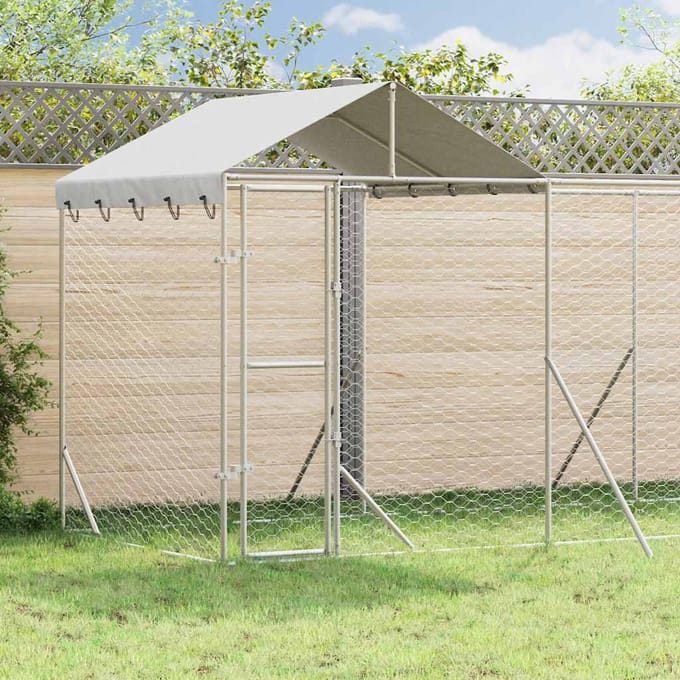 Chenil d'extérieur pour chien avec toit Argent 6 x 2 x 2,5 m Acier Galvanisé