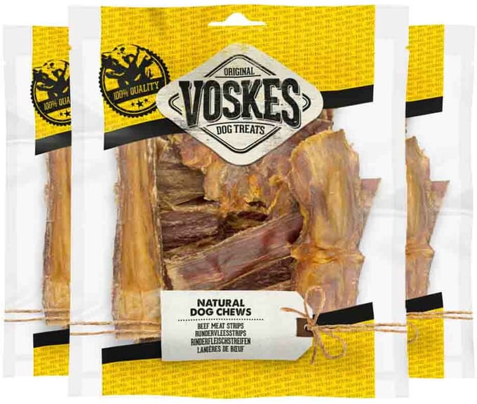 Voskes Hondensnacks Runderstrips - 3 x 100 gr - Voordeelverpakking