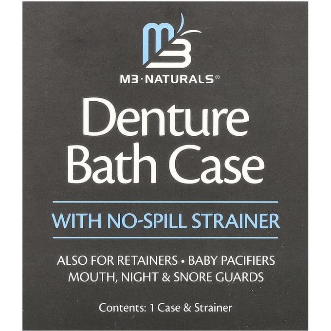 M3 Naturals, Denture Bath Case, Spill-Proof Filter, 1 Set white