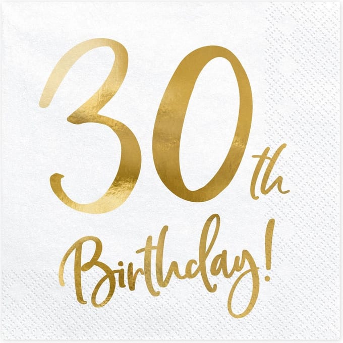 PartyDeco - Servetten - 30th birthday wit (20 stuks)