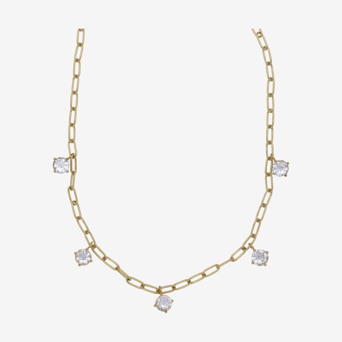 Essenza Large White Stones Necklace Gold