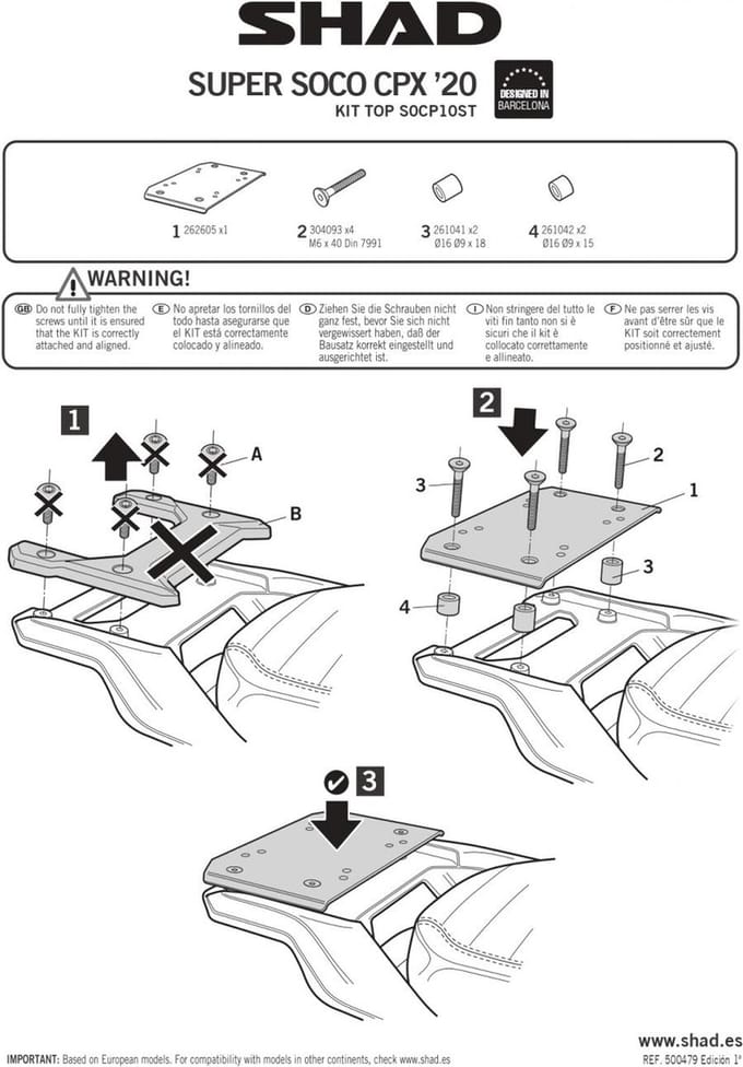 Support de top case Shad pour scooter SUPER SOCO CPX Après 2020 Neuf