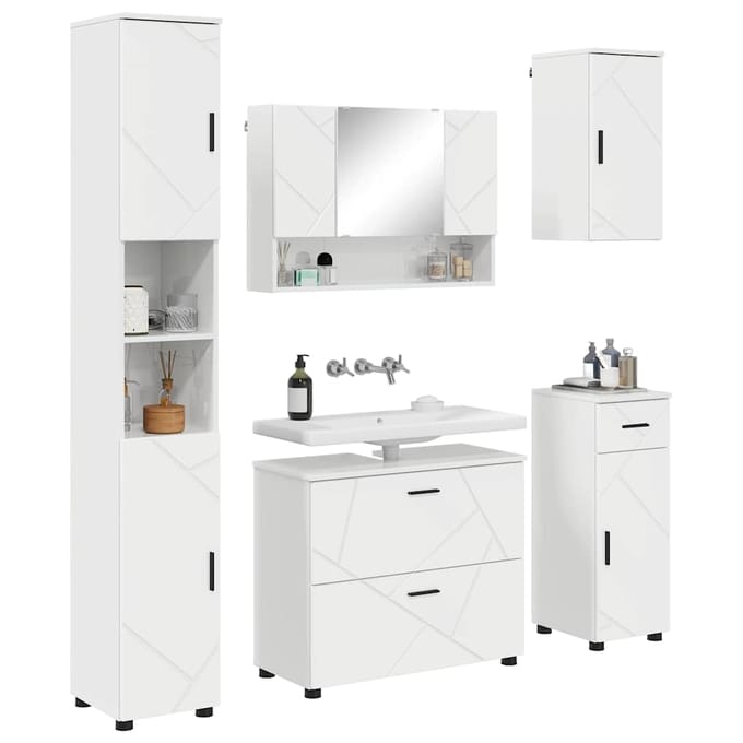 vidaXL - Badkamermeubel - Set - 5 - st - Hoogglans - wit - 35 - x - 30 - x - 192 - cm