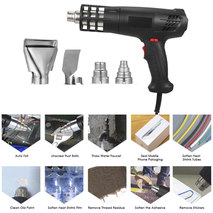 Machine à air chaud 1600-2000W, kit de chauffage à air chaud avec double réglage de la température (122 ℉ ~ 1012 ℉) UK Plug