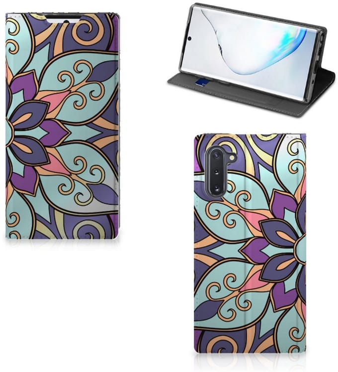 Book Case voor Samsung Galaxy Note 10 Smart Cover Purple Flower