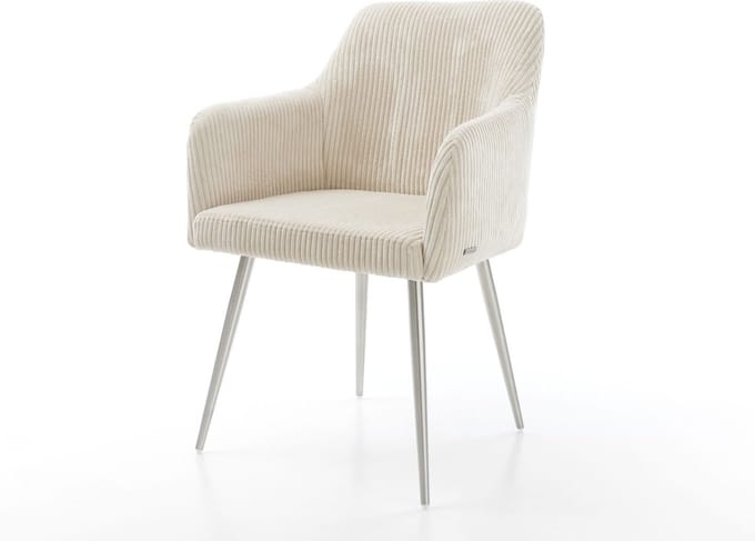 Gestoffeerde-stoel Greg-Flex 4-poot conisch roestvrij staal koord beige pocketveer kern
