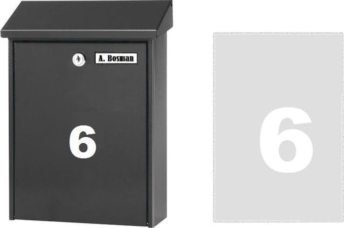 Huisnummer sticker 6 WIT (6cm hoog) / plakcijfer / cijfersticker