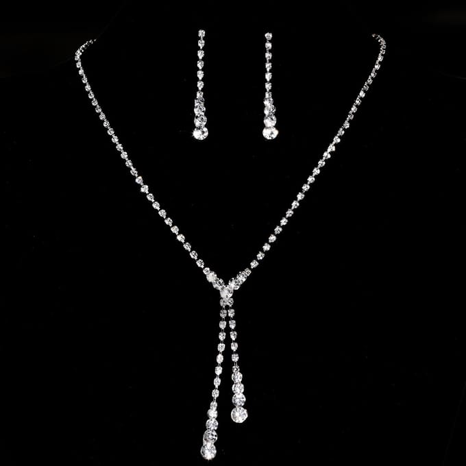 Mode heldere diamanten zirkoon waterdruppel ketting oorbellen, bruids bruiloft accessoires vrouwen black