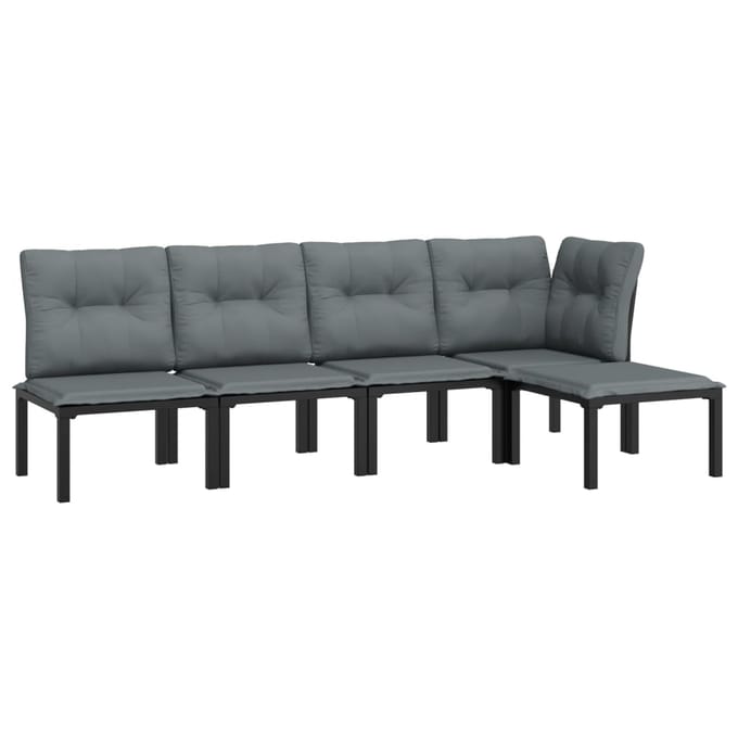 vidaXL - 5-delige - Loungeset - poly - rattan - zwart - en - grijs