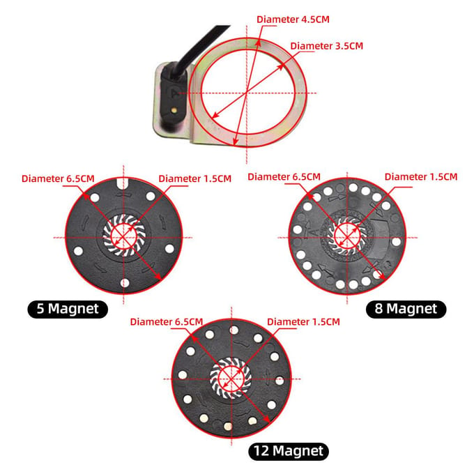 Elektrische Fiets Vermogen Trapondersteuning Sensor E-Bike PAS Systeem Assistent Sensor Snelheidssensor 12 Magnet