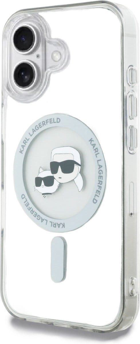 Karl Lagerfeld IML Metal Karl&Choupette Head MagSafe Case for iPhone 16 - White