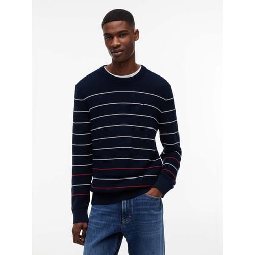 Tommy Hilfiger Slim Stripe Sweater Dark Night Navy Stripe Größe: L | Pullover Outlet | Herren | Schwarz