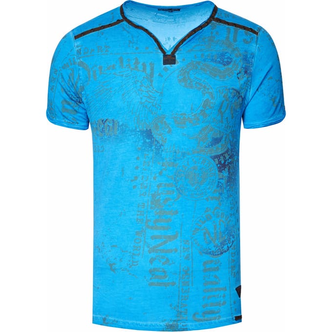V-hals T-shirt met prints en suède Details