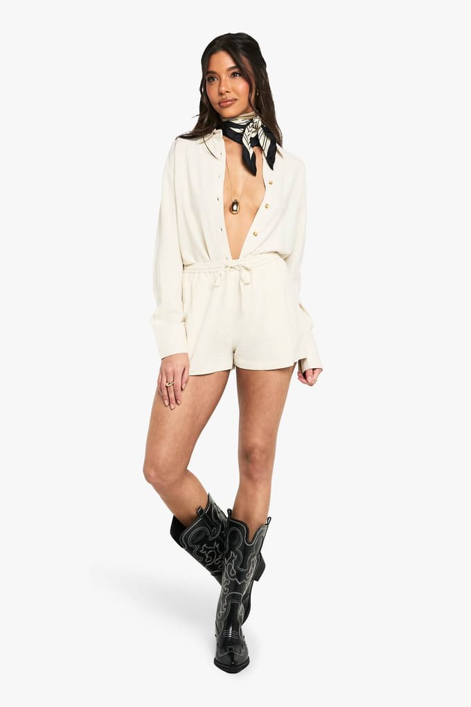 boohoo Dames Premium Linnen Oversized Hemd | Steen | Maat: 36