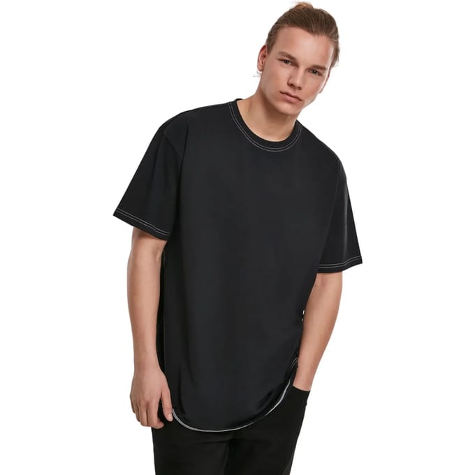 Urban Classics - Heavy Oversized Contrast Stitch Heren T-shirt - S - Zwart/Geel