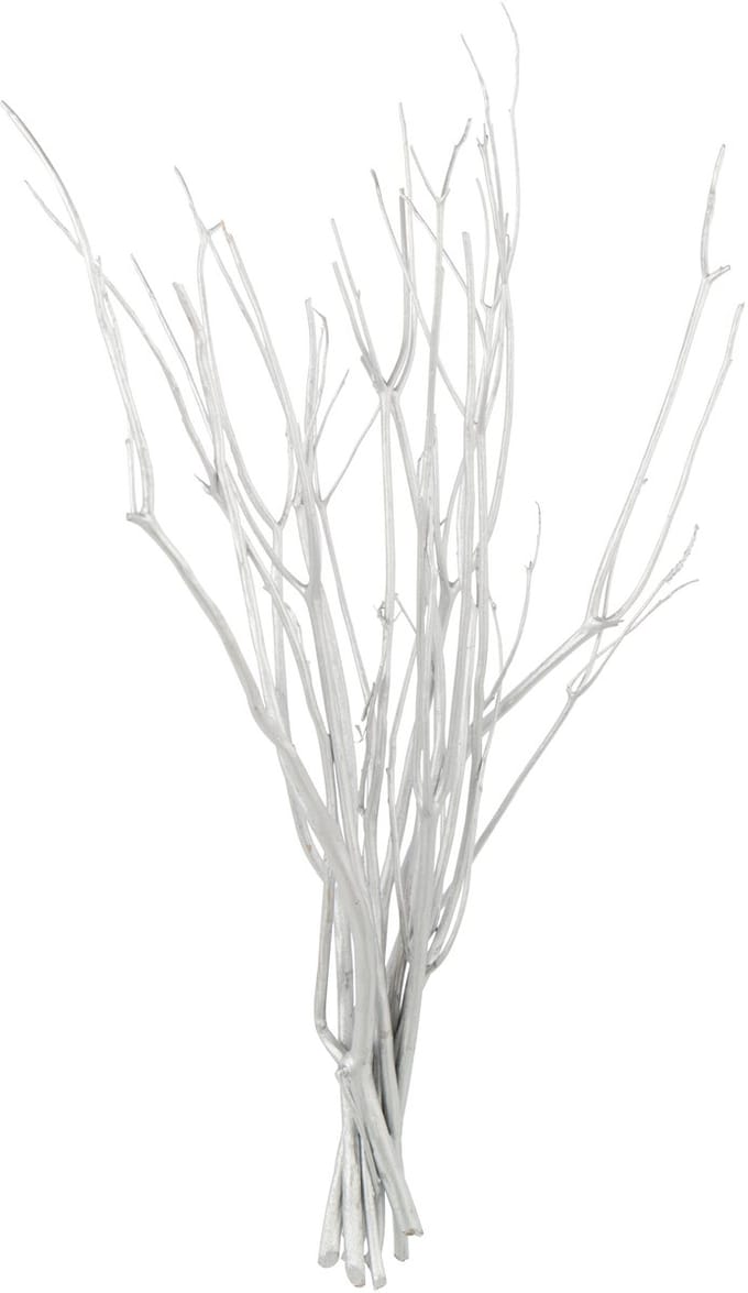 J-Line decoratie tak droogbloemen - zilver - small - set van 3