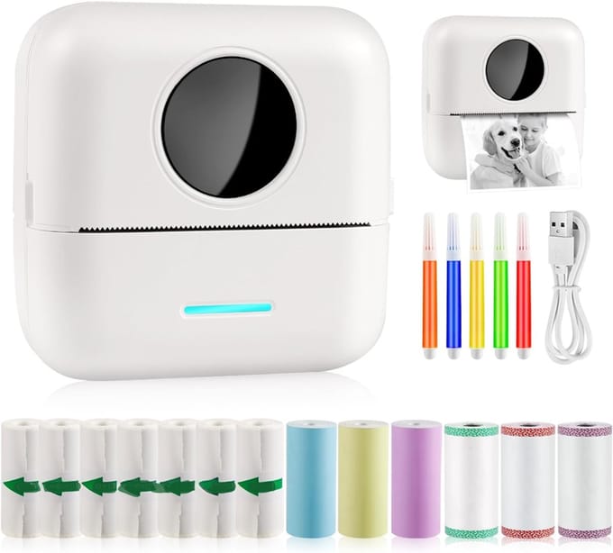 KAD® Mini Printer - Mini Printer voor Smartphone - Mobiele Bluetooth Fotoprinter - Pocket Printer - Wit - 4cm x 9cm x 3cm