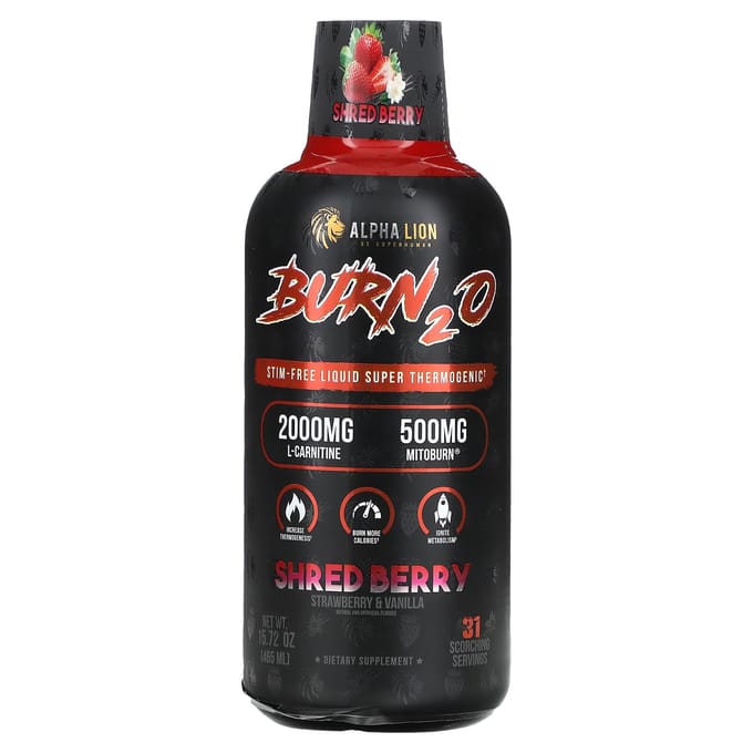 ALPHA LION, Burn2O, Gemaaid Bessen, Aardbei & Vanillesmaak, 15,72 oz (465 ml)