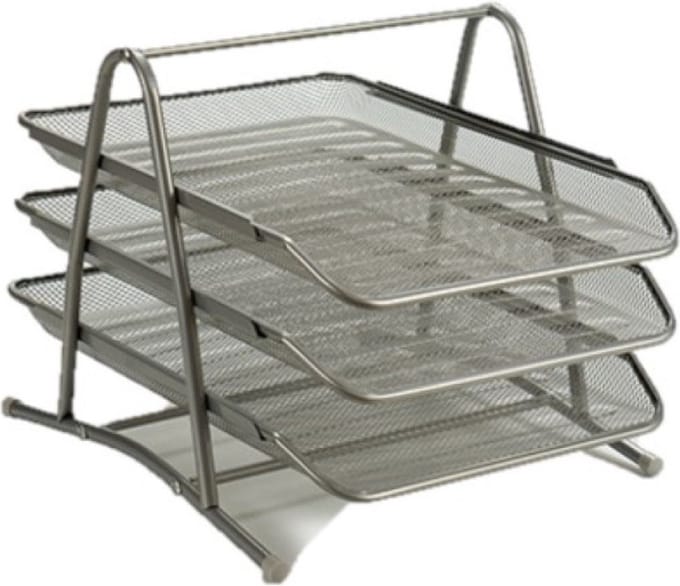 Pincello Brievenbakje/postbakje 3 laags - metaal - grijs - A4 formaat - 30 x 35 x 26 cm