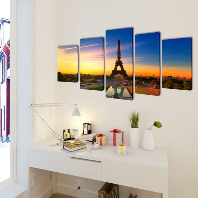 vidaXL - Canvas - muurdruk - set - Eiffel - toren - 200 - x - 100 - cm