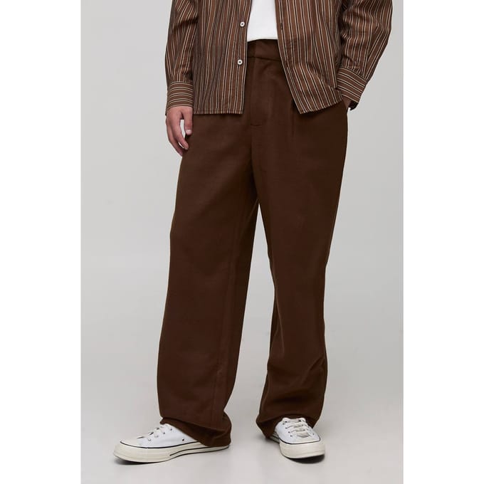 Straight Let Melton Half Fixed Waist Trouser | Chocolate | Size Medium