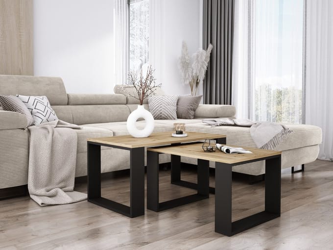 Meubel Square - Salontafel Twinix - Eiken / Antraciet - Set van 2