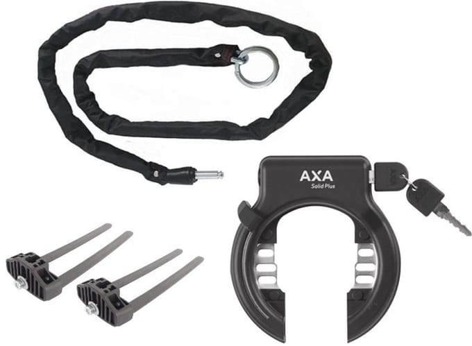 Axa Solid Plus Ringslot ART2 Zwart + Insteekketting 100 cm 5,5 mm Zwart + Flex Mount Bevestigingsset