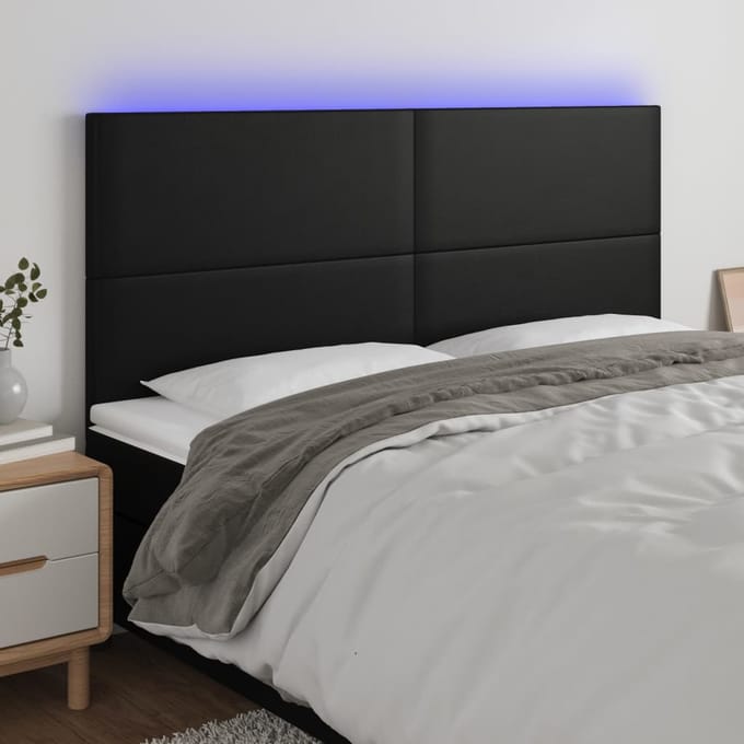 vidaXL - Hoofdbord - LED - 200x5x118/128 - cm - kunstleer - zwart