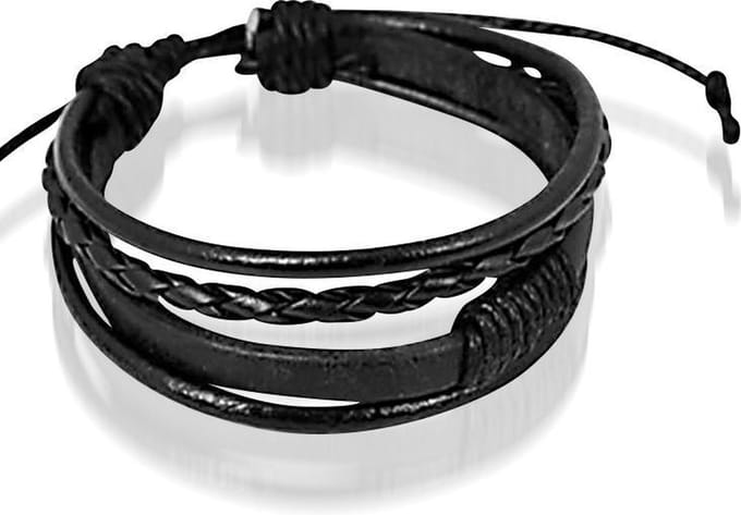 Montebello Armband Woodsia BLack - Leer -  20mm - ∅20-23cm (aanpasbaar)