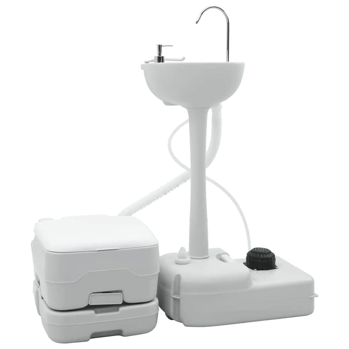 vidaXL Camping Toilet Set 2 st Grijs en Wit Hogedichtheid polyethyleen