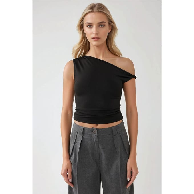 Asymmetrische Nek Off-Shoulder Slim Fit Top