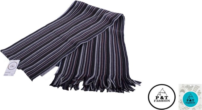 P&T Mannen Sjaal Gestreept - Grijs-Paars - 180 x 25 cm