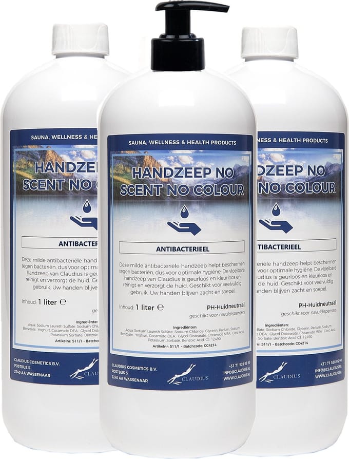 Handzeep No Scent, No Colour 1 liter - met gratis pomp - set van 3 stuks
