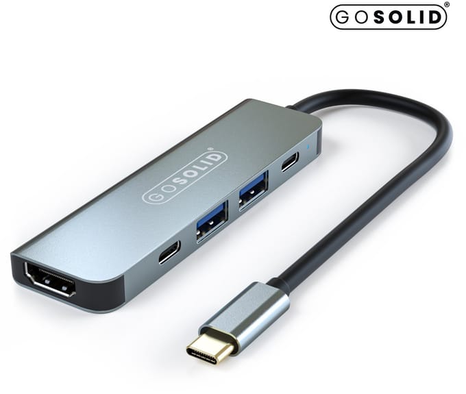 GO SOLID! USB-C Hub – 5 in 1 – 1x HDMI 4K – 2x USB-C – 2x USB-A – USB Splitter – Geschikt voor Macbook Pro / Air / Windows / Universeel