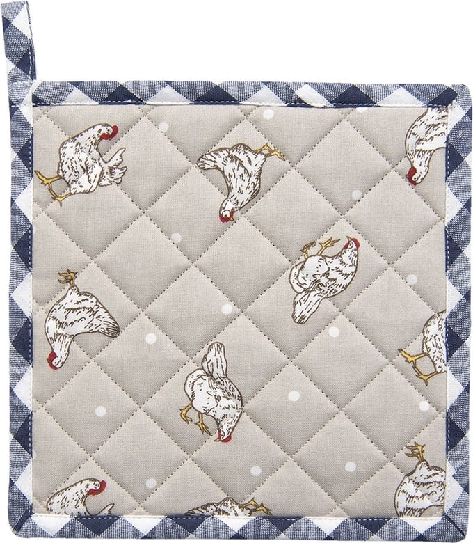 Clayre & Eef Pannenlap 20*20 cm Beige, Blauw Katoen Vierkant kip Afgiet Pannenlap Afgiethulp Pannelap