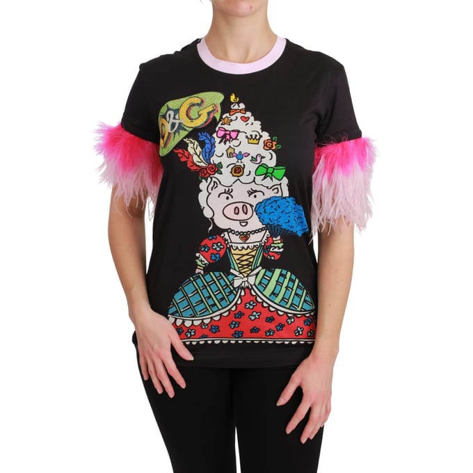 Dolce & Gabbana Zwarte JAAR VAN DE VARKEN Top Katoenen T-shirt