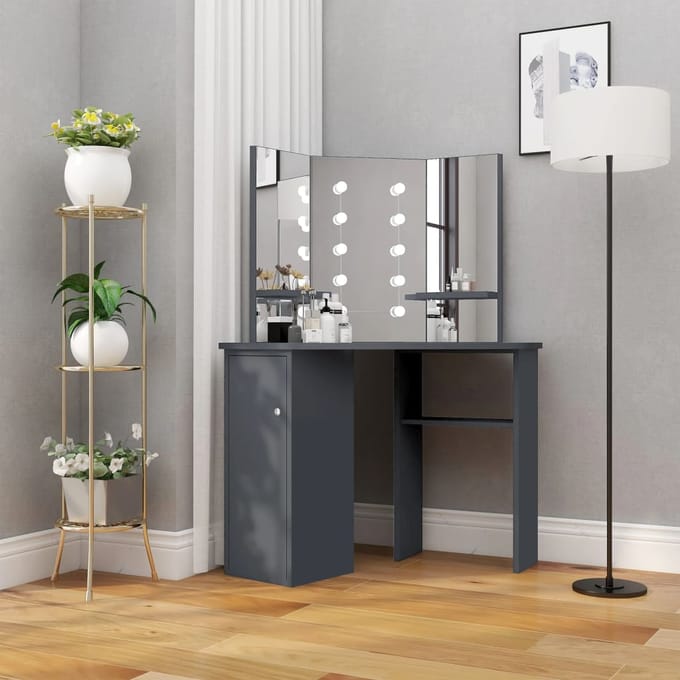 vidaXL - Hoekkaptafel - met - LED - 111x54x141,5 - cm - grijs